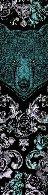 Free bear bookmarks for adults featuring a black and green baroque bear